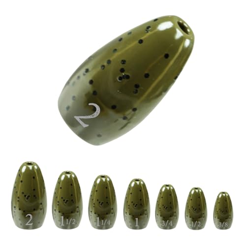 Reaction Tackle Tungsten Flipping Weights for Bass Fishing - Sinkers for Punching Heavy Cover - Fresh & Saltwater - Texas/Carolina Rigs - Size Stamped - Green Pumpkin 3/8 Oz (6-Pack)