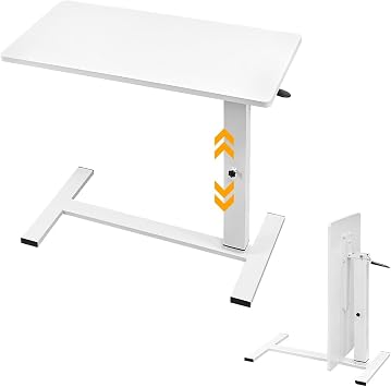 lumizone Foldable Overbed Table with Wheels Bedside Desk White | Adjustable Height 27.56"-36.61" Rolling Hospital Bed Table with Casters Medical Tray for Home Use Desk Over the Bed