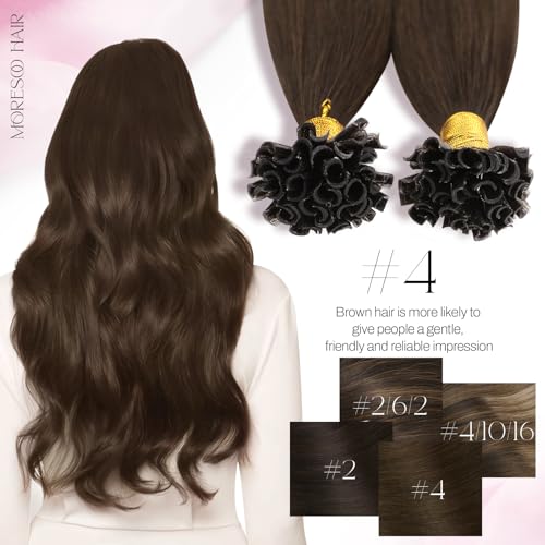 Image of Moresoo K Tip Hair Extensions Real Human Hair, Medium Brown, 22 Inch | 50g 50 strands, pre-bonded keratin tips, natural brunette look, family events, long hairstyles