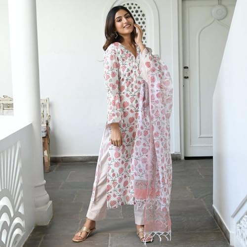Image of ANNI Designer Women's Cotton Blend Regular Kurta with Pant & Dupatta