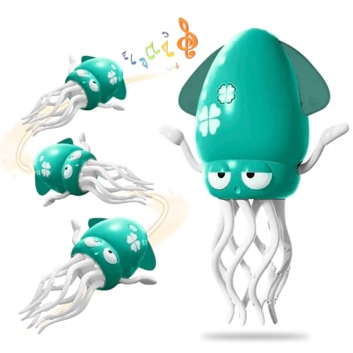 Image of Dancing Octopus Toy Magic Electric Playful Tummy Time Toy, Auto Evasion Crawling Dancing Octopus with Fishing Rod for Baby Toddlers for 3 4 5 6 Year Old Kids Boy Girl Birthday Gifts (Green)