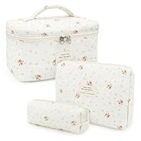 LIULINY 3 Piezas Borsa Trucco Floreale, Borsa da Viaggio per Il Trucco da Donna, Beauty Case da Viaggio da Floreale, Beauty Case Morbido Makeup Bag, Makeup Bag Organizer, per Viaggi Colore Arancione