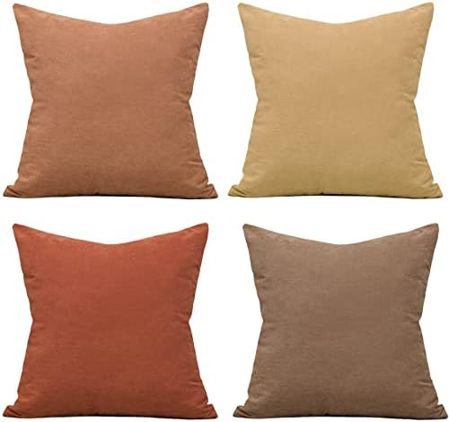 Nymphia Brown Throw Pillow Covers 18x18 Set of 4 Burnt Orange Pillow Covers Soft Solid Decorative Square Couch Pillowcase for Sofa Bedroom Living Room