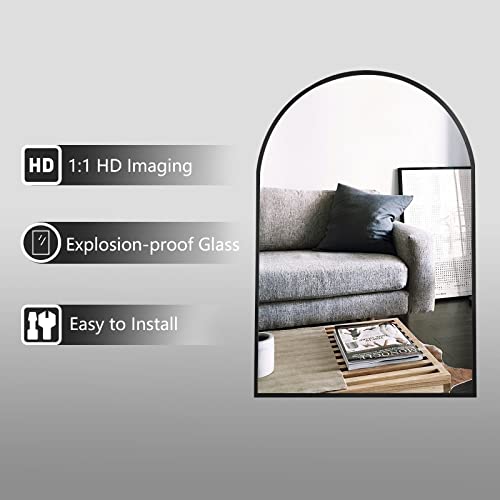 Image of HARRITPURE Wall Mounted Mirror Arch Mirror for Bathroom,Vanity Mirror Aluminum Alloy Metal Frame Home Decor for Bathroom Bedroom Living Room Entryway (Black-2Pcs, 24 inch*36 inch)
