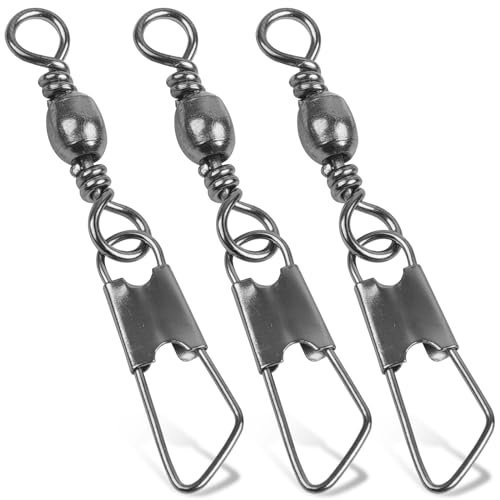 JSHANMEI Fishing Swivels Snap Swivels, Barrel Swivels with Safety Snaps High Strength Solid Rings Fishing Swivels Freshwater Saltwater Snap Connector #4 100pcs