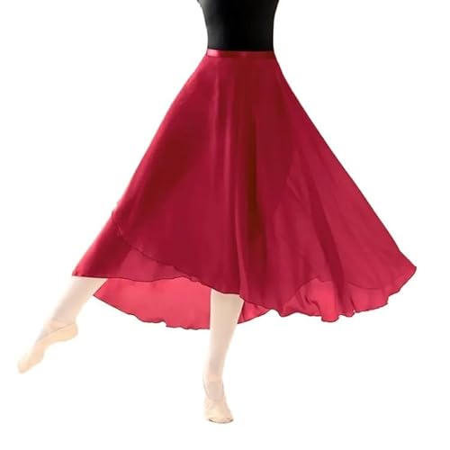 RCIUJEL Women's Ballet Skirt Chiffon Dance Transparent Dress Summer Beach Dance Costume, Red, One Size