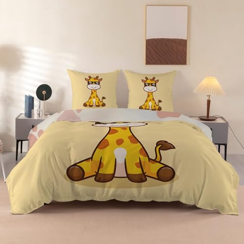 SYHIEGO - Juego de cama de 155 x 220 cm, 1 persona jirafa, gafas de sol con 2 fundas de almohada de 65 x 65 cm, funda nórdica de animales de dibujos animados de microfibra, ropa de cama de estilo