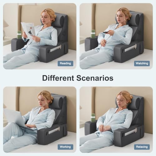 Dorifine Lot de 5 coussins de lecture pour lit et canapé, coussin de livre avec traversin et accoudoirs amovibles, coussin de dossier de lit, coussin mural multifonction pour la lecture, le travail – vue 8
