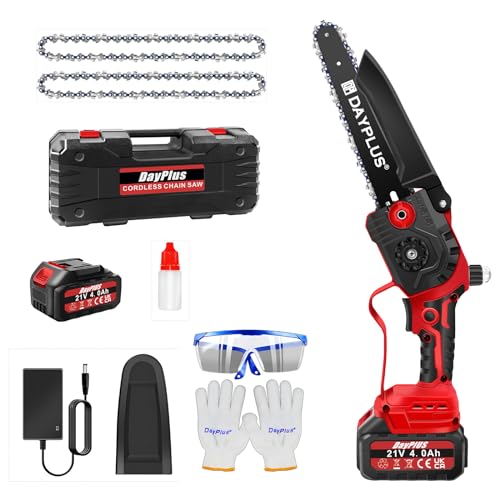 Mini Chainsaw Cordless 8inch,Electric Chainsaw with 4.0A Rechargeable Battery,One-Handed Portable Operated Power Chainsaw with Safety Lock for Tree Branch Wood Cutting and Garden