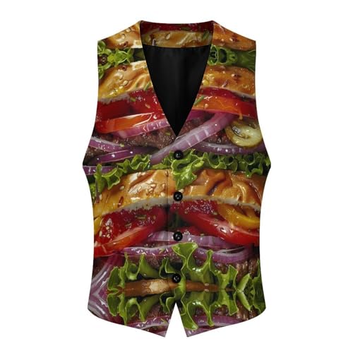 Hamburger Novelty Men's Suit Vest Casual Formal Dress Vests Business Waistcoat3