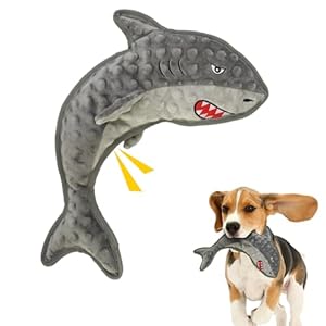 Squeaky Durable Chew Shark Crinkle Paper Dog Toy agreesive Toys No Cotton Filling Interactive Hours of Fun Keep pups Busy no Stuffed – Hours of Fun Grey Shark