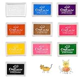 CATZUM 10 Farben Stempelkissen Kinder, Ungiftig Abwaschbar Fingerstempelfarbe, Fingerabdruck Farbe, für Papier Handwerk Stoff Scrapbook DIY (7,5 x 5,5 cm) (Bunt)