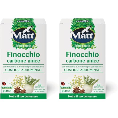 Matt, Finocchio Carbone Anice, Integratore Alimentare Utile per Contrastare i Gonfiori Addominali, Favorisce la Digestione, Confezione da 80 Compresse