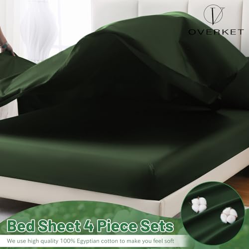 Image of 1000 Thread Count Egyptian Cotton Sheets Queen Size Set 4PCS Sateen Weave Soft Breathable 16-Inch Deep Pocket(Queen,Forest Green)