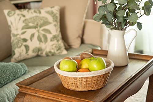 Foto von Decorasian Brotkorb geflochten aus Rattan - Brotkörbchen rund im 3er Set mit Leinentuch - Runde Brötchenkörbe klein und groß