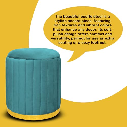 Image of Round Velvet Luxurious Storage Ottoman, Pouf with Storage Vanity Stool Chair,Upholstered Foot Rest Stool with Gold Strip Base for Living Room or Bedroom (Aqua., Large-40Dx40Wx46H)