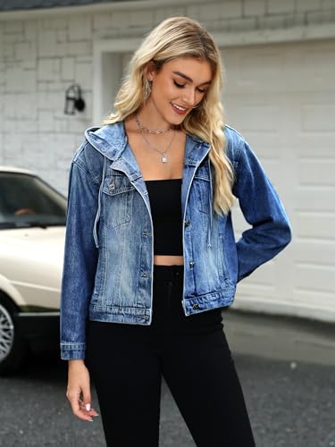EIMMOL Women Jean Jacket Hooded Oversized Trendy Denim Jackets Y2K Fall Outfits 20253