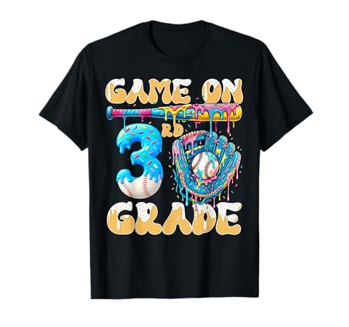 3rd Grade Back to School Baseball Drip Ice Cream Game On T-Shirt
