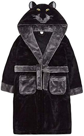 Childrens Novelty Panther Hood Plush Fleece Dressing Gown (7-8 Years) Black