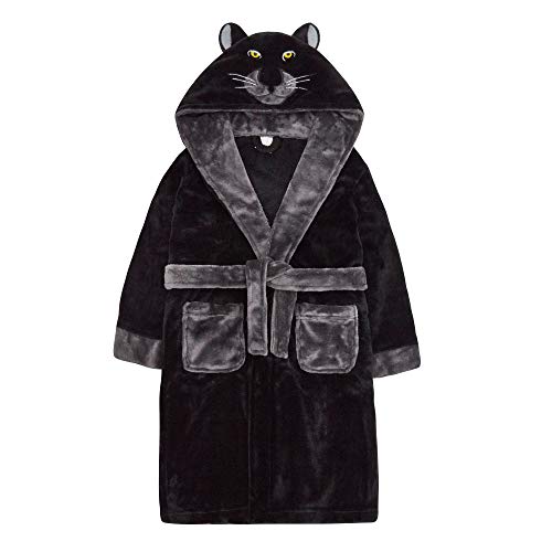 Childrens Novelty Panther Hood Plush Fleece Dressing Gown (7-8 Years) Black #TOP30