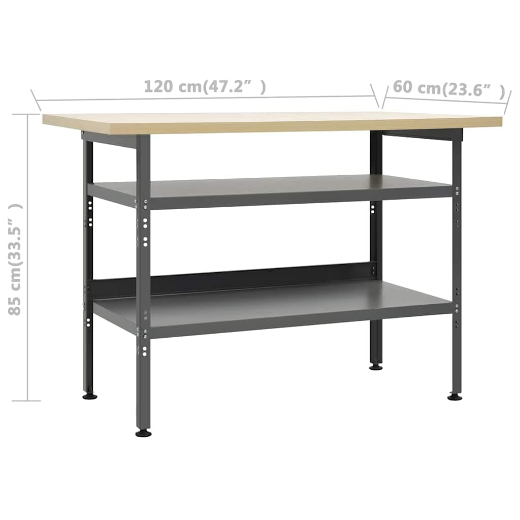 Banco da lavoro con 3 pareti per attrezzi e 1 armadio da parete, in acciaio e legno, 120 x 60 x 85 cm, portata 300 kg, ripiani regolabili in altezza, montaggio robusto per officina, garage