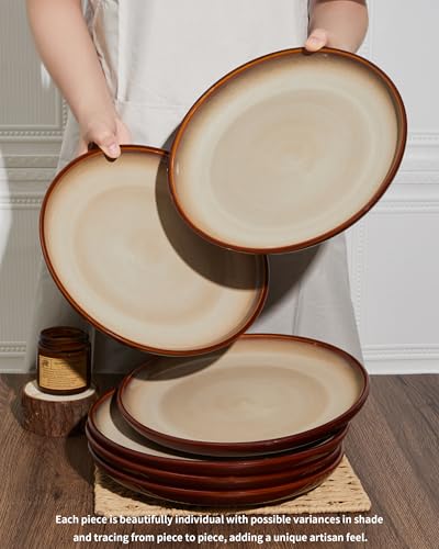 Image of Pokini Ceramic Dinner Plates Set of 6, 10inch Salad, Dessert Plates Dishes