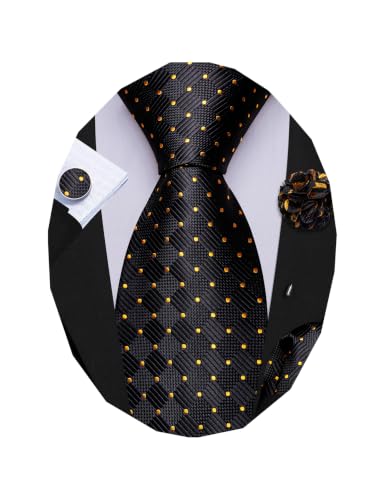 Image of Barry.Wang Plaid Ties Checkered Mens Silk Necktie Handkerchief Cufflinks