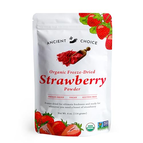 Ancient Choice - Strawberry Powder (4 ounces) | USDA Organic | Freeze Dried | Non-GMO | Milk | Baking | Hiking | Vegan Superfood | Vegetarian | Smoothie | Fiber | Prebiotic | Prepping | Keto | Paleo