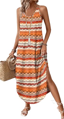 Beach Vacation Clothes for Women Boho Maxi Halter Summer Dress Casual Holiday Hawaiian Cruise Vacation Spring Outfits Plus Size Dresses Sundresses Wedding Guest Floral Dress Maternity L