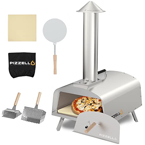 PIZZELLO Outdoor Pizza Oven 13 Inch Wood Fired Stainless Steel Pizza Ovens with Pizza Stone, Pizza Peel, Travel Bag