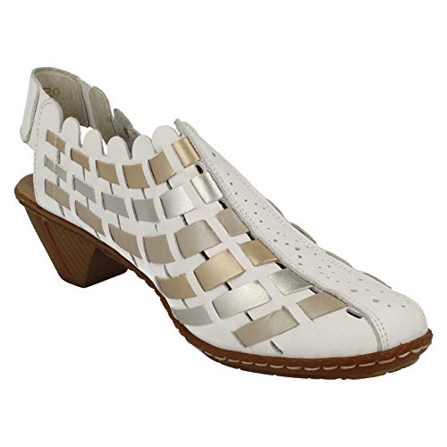 Image of Rieker 46778 Sina Women's Heels - Sling-Backs, Leather Upper, Hand-Woven Design, Anti-Stress Comfort, Flexible Sole, Secure Fit, and Timeless Everyday Style