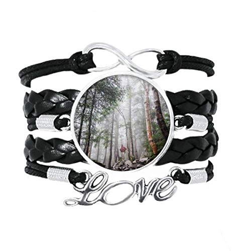 Image of DIYthinker Fog Forestry Science Nature Scenery Bracelet Love Accessory Twisted Leather Knitting Rope Wristband Gift