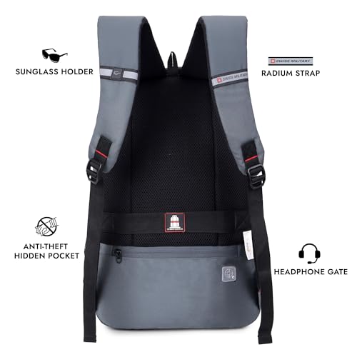 Image of SWISS MILITARY 30L Unisex Laptop Travel Backpack for 15.6-Inch Laptops - with Luggage Strap, Detachable Key Ring, Anti-Theft Pocket, Expandable Bottle Pocket for Office and College Use