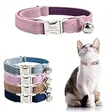 Personalized Cat Collar with Name Plate,Adjustable Tough Nylon Cat ID Collars with Bell,Customize Engraved Pet Name and Phone Number (Velvet Style B)