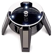 Leadleds Jewelry Display Turntable, Solar Powered Rotating Display Stand with 4pcs White LED Light Black Base