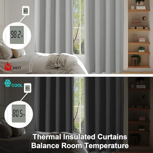 Simplebrand Ava Silver Grey Blackout Curtains for Bedroom 90 Inches Long 2 Panels Set, Solid Privacy Energy Saving Living Room Window Treatment Curtains Blackout Drapes, W50 x L90 Inch, Silver Grey