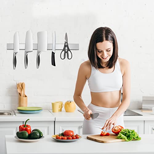 16 Inch Magnetic Knife Strip For Wall Stainless Steel Magnetic Knife Bar Rack Magnet Kitchen Knife Holder Utensil Tools Organizer Self-Adhesive And Drilling Dual-Use Wall Hanging Knife Protection #TOP1
