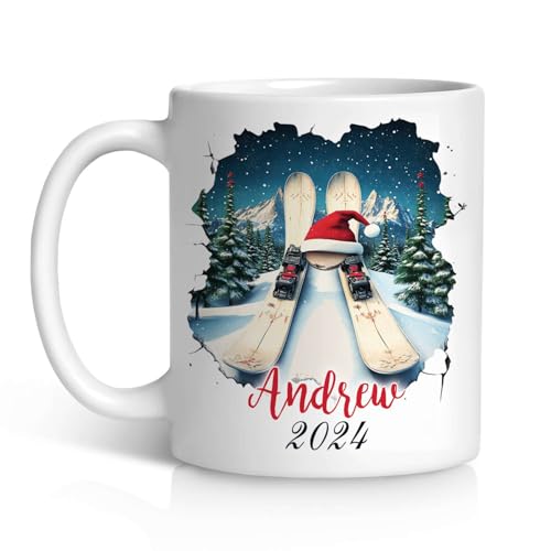 Unique Sport Coffee Cup, Custom Name And Year On Skiing Cup