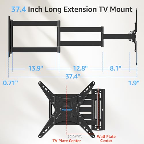 Image of MOUNTUP Outdoor Long Arm TV Wall Mount for 26-65 inch TVs, Waterproof & Rustproof Outside Full Motion Bracket with Stainless Steel Screws, 37.4'' Long Extension Corner TV Mount Hold 77 lbs, VESA 400x400mm