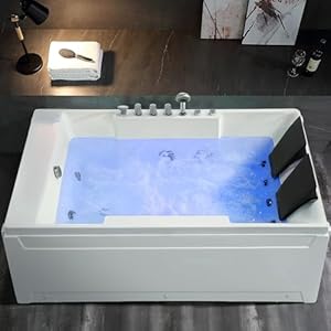 Empava 1125W Whirlpool Tub,72″ x 48″ Jetted Bathtub for 2 Person, Hydro Massage & Chromatherapy,ETL Certified,3 Sided Apron,Acrylic ,110 Gallons,Left Drain