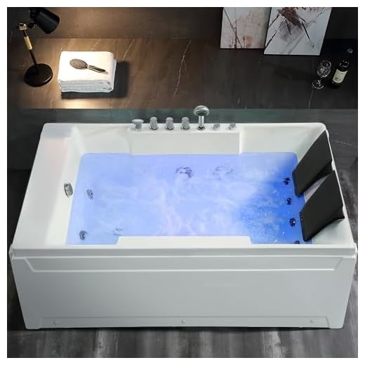 Empava 72" Acrylic Whirlpool Bathtub 2 Person Hydromassage Rectangular Water Jets Alcove Soaking SPA Double Ended Tub Model 2021, 72 Inch, White