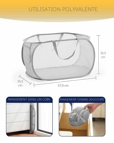 Panier à Linge Pliable En Maille Avec Poignées Et Poches Durables, Portable, Pliable, Panier à Vêtements De Luxe Pour Voyage, Buanderie, Dortoir Ou Salle De Bain, Organiseur Peu Encombrant, Bleu