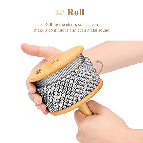 Eastar Cabasa Musical Instrument Percussion Instrument Hand Shaker with Stainless Steel Beads and Wooden Handle for Students Kids Classroom Band, Compact Size - Thumbnail 6