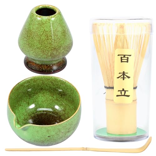 4Pcs Matcha Whisk Set, Elegant Japanese Matcha Tea Set, Reusable Matcha Making Kit, Handmade Bamboo Matcha Whisk and Matcha Scoop for Tea Lovers (Green)