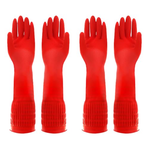 JTMKYO Lot de 2 gants en caoutchouc longs pour le nettoyage de la cuisine, imperméables, résistants aux rayures, antidérapants