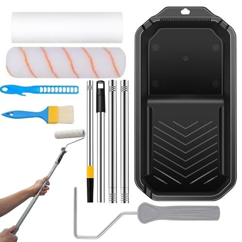 Juego de rodillos de pintura para paredes, kit de pintura de 9 pulgadas, juego de brochas y rodillos, incluye soporte y bandeja, calidad profesional para resultados de pintura suave, kit cómodo y