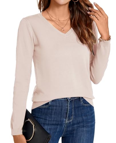 Image of MINTLIMIT Lightweight Sweaters for Women 2024 Casual Fall Long Sleeve Shirts Blouse Knit V Neck Pullover Sweater Tops