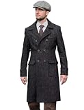 Wangyue Black Herringbone Tweed Peacoat Men Double Breasted Overcoat Winter Coat Tweed Outdoor Wear Streetwear Fashion Mens Trench Coats Black Men's Pea Coats S