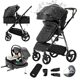Gcarebb 3-in-1-Kinderwagen aus PU-Leder mit Isofix-Basis...