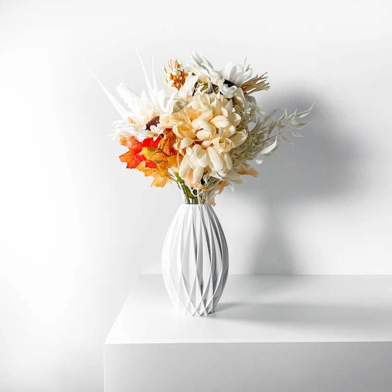 NOLJA 3D Printed Flower Vase, for Home Decor,Vase Only, Unique Design, Modern Decor -White